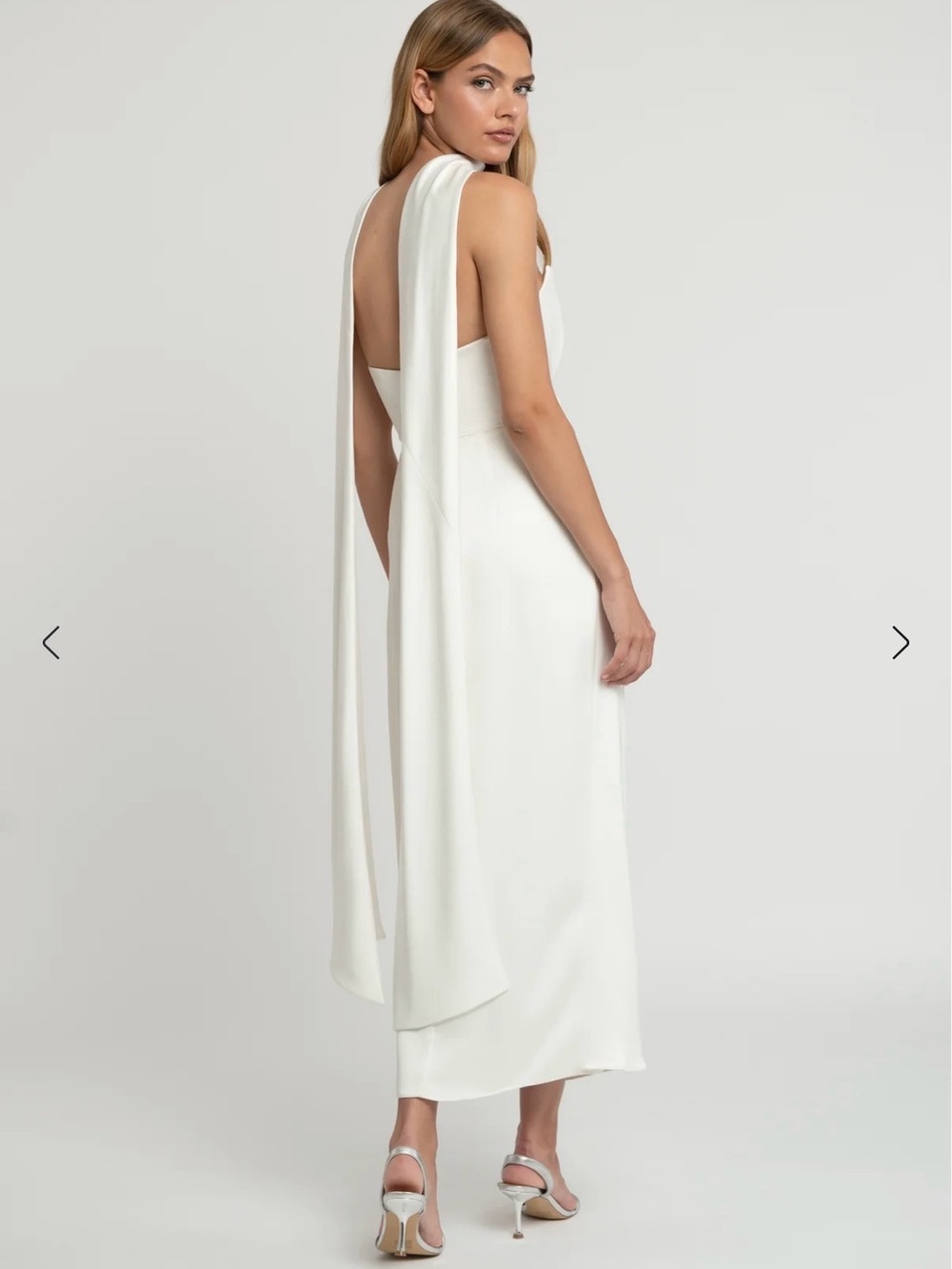 Jenny Yoo White Satin Halter Maxi Dress with Scarf - Picture 3 of 8